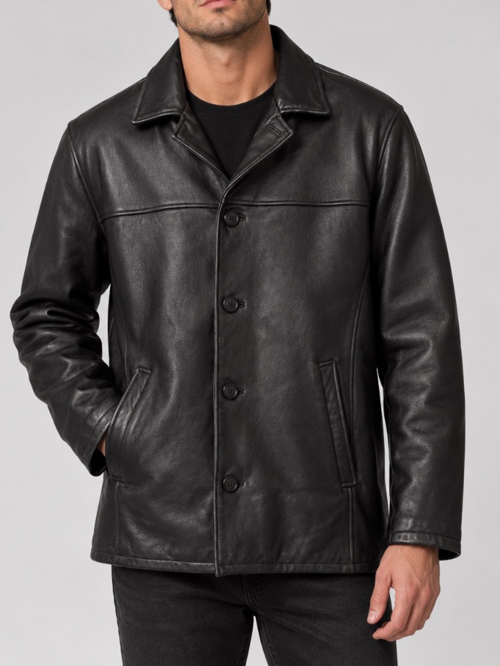 CLAIBORNE Vintage Y2K 100% Genuine Leather Jacket Men’s Large Black 90s